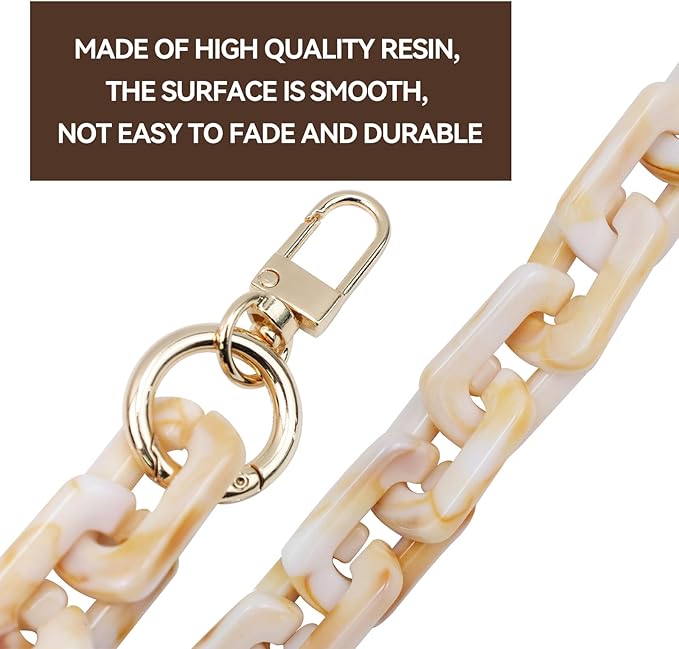 47.24"/120cm DIY Acrylic Resin Replacement Chain Purse Shoulder Strap with Buckle, Beige Rectangle Chain Link