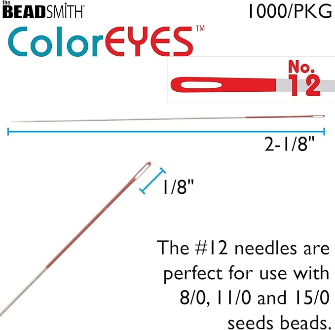 The Beadsmith ColorEYES Beading Needles, Size 12, 1 Pack (25 Needles), Red Colored Tip for Easy Identification of Size, Use for Loom Weaving Bead Work, Off-Loom Stitch and Jewelry Making w/Seed Beads