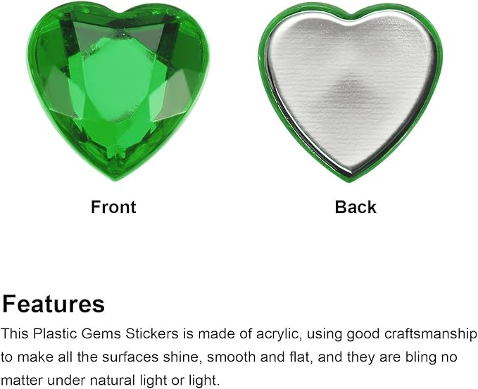 MECCANIXITY 40 Pcs Acrylic Heart Rhinestone 15mm Flat Back Plastic Gems Jewelry Stickers for Craft Bead Face Painting Costume Jewelry Making, Dark Green