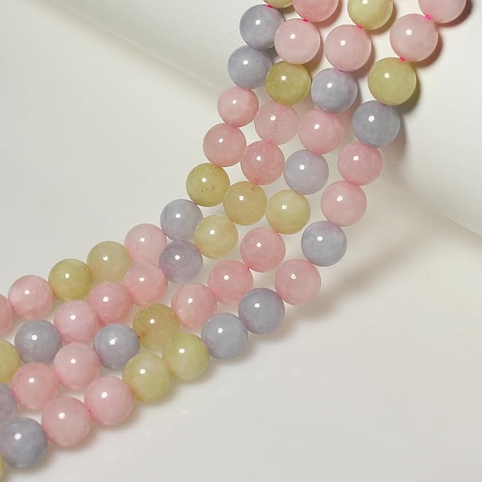 MJDCB Stone Beads 10mm 35pcs Round Morganite Color Jade Loose Gemstone Bead Charms for Jewelry Making Bracelet Necklace Earring Pendant