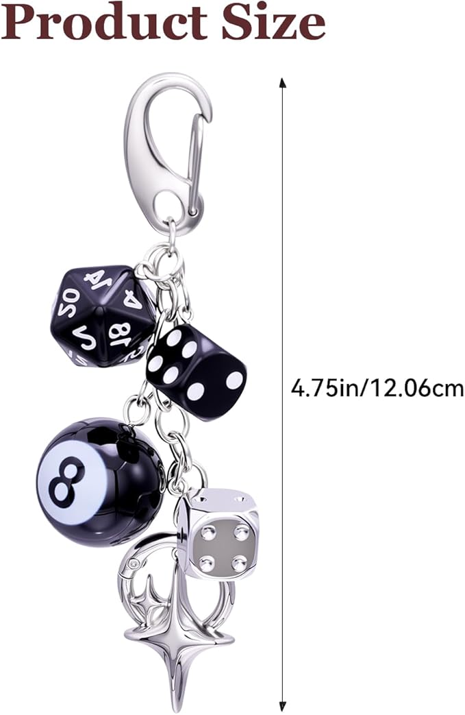 Bag Charms for Handbags-8 Ball Dice Keychain Backpack Charm Purse Dice & Star Charms Women Girl