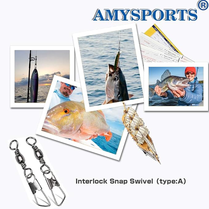 AMYSPORTS Stainless Steel Snap Swivel Saltwater High Strength Snaps Fishing Barrel Line Connector Fishing Swivels Barrel Safety Snap Fishing Tackle Stainless Steel Accessories