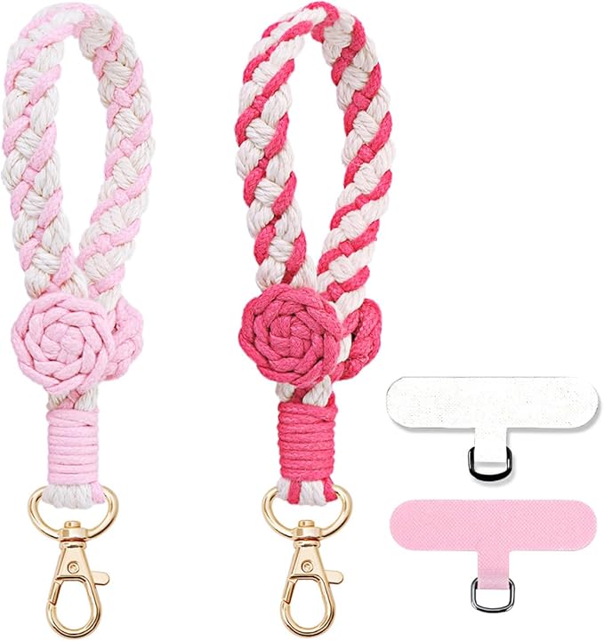 Boho Macrame Phone Wrist Strap, Cell Phone Lanyard with Tether Tab, Keychain Wristlet Charm, Anti-Loss Phone Chain