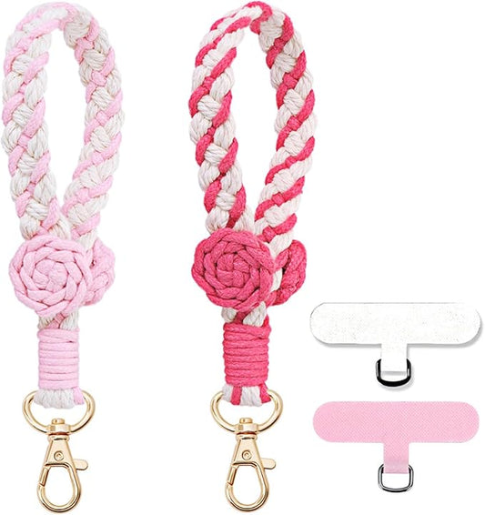 Boho Macrame Phone Wrist Strap, Cell Phone Lanyard with Tether Tab, Keychain Wristlet Charm, Anti-Loss Phone Chain