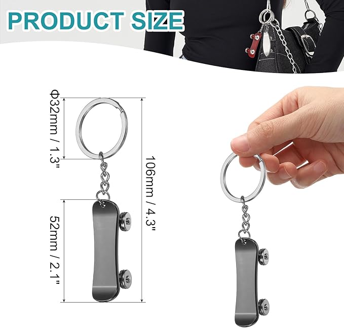 PATIKIL SkateBoard Keychain, Skate Board Key Chain Sport Pendant Key Rings Bag Backpack Decor Car Keychain