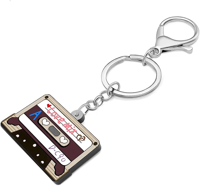 WEVENI Retro Acrylic 80s 90s Cassette Tape Keychains for Women Teen Girls Birthday Vintage Themed Party Accessories Charms