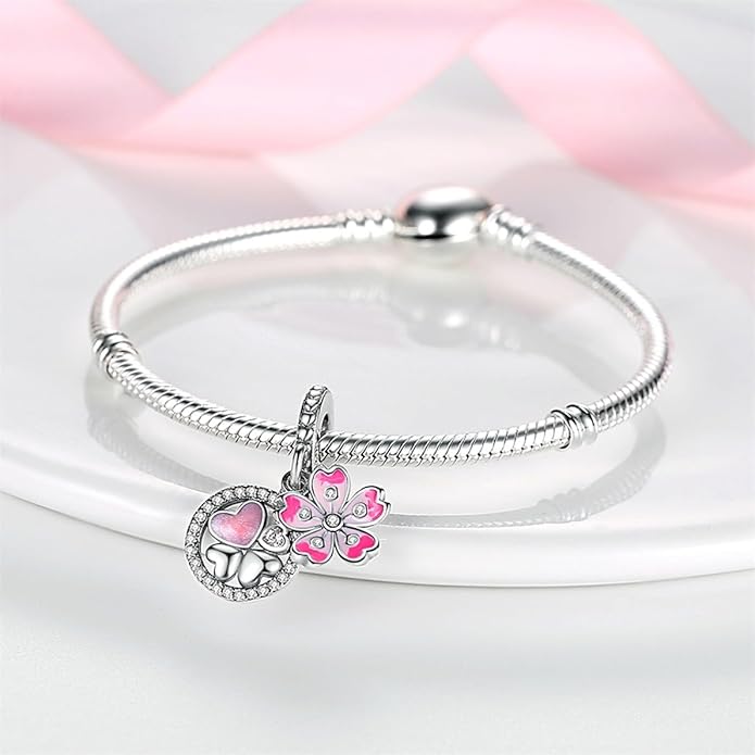 HONGRUI 925 Sterling Silver Charm for Bracelets Necklace Fashion Heart Bow Flower Family Butterfly Pendant Bead Charm for Women Festival jewelry gifts
