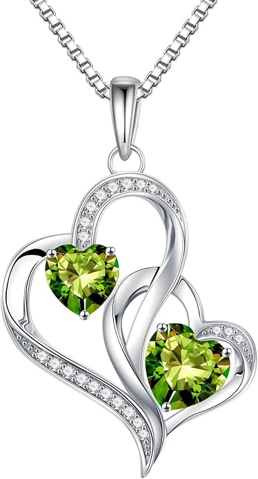 Iefil Valentines Day Gifts for Her, Birthstone Necklace for Women, 925 Sterling Silver Double Birthstone Necklace | Anniversary Birthday Gifts | Personalized Jewelry Gift for Wife Mom Girlfriend
