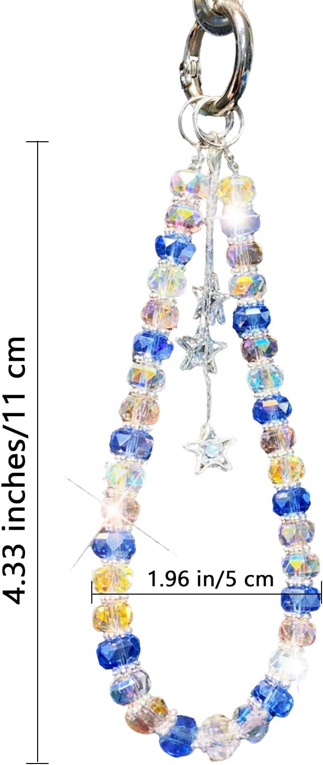 Zircon Star Pendant Crystal Beads Aesthetic Keychain Wristlet Purse Charms Bule Pink Glass Beads Car Key Chain Women Bag Charms Star Tassel Sparkly Bead Keychains Phone Charm Y2K Keychain Accessories