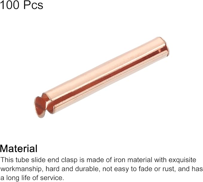 uxcell 100Pcs Slide on End Clasps, 25mm Tube Ball Bead Slider Crimp Ends for Multi-Strand DIY Craft Making, Rose Gold