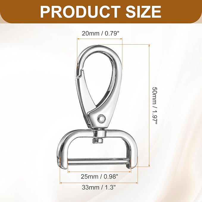 HARFINGTON 2Pcs Detachable Snap Hook Swivel Clasp 1" D Ring with Swivel Lobster Claw Clasps Hook for Purse Strap Keychain Bag DIY Craft, Silver