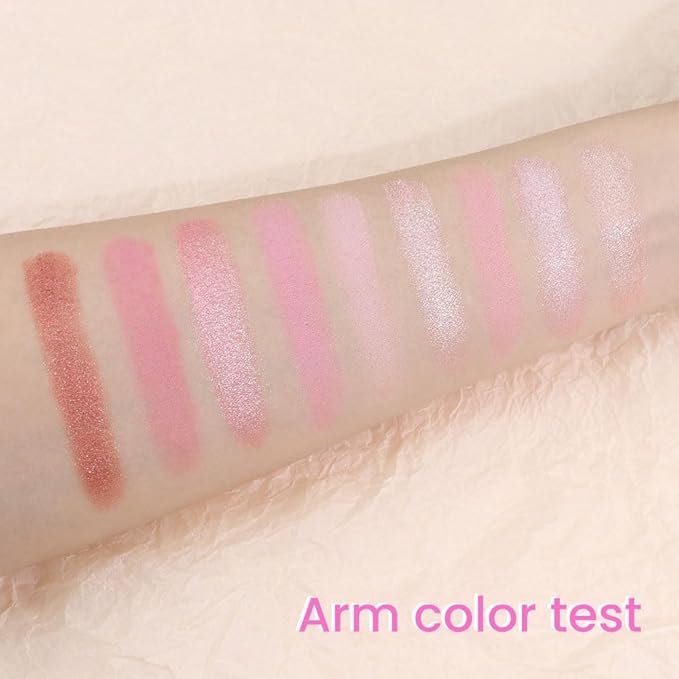 AMY'S DIARY Pink Shimmer Eye Shadow Makeup Palette 9 Colors, Highly Pigmented Matte Glitter Shimmer Pearl Waterproof Party Sparkling Eyeshadow Palette (02#)