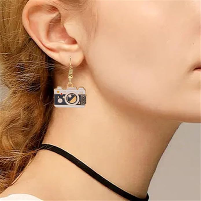 coadipress Camera Earrings for Women Fashion Personalized Retro Classic Gold Plated Miniature Photographer Dangle Drop Charm Earrings Travel Jewelry Photography Gifts