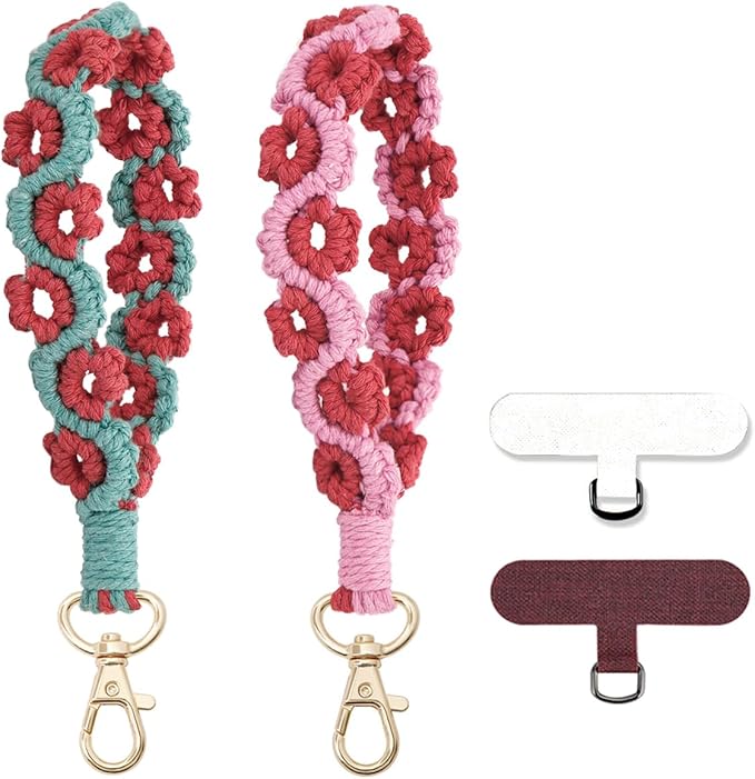 Boho Macrame Phone Wrist Strap, Cell Phone Lanyard with Tether Tab, Keychain Wristlet Charm, Anti-Loss Phone Chain