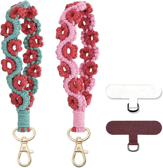 Boho Macrame Phone Wrist Strap, Cell Phone Lanyard with Tether Tab, Keychain Wristlet Charm, Anti-Loss Phone Chain