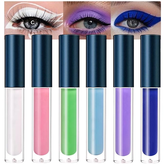 6 Pcs Colorful Matte Liquid Eyeshadow Eyeliner Set, White, Pink, Green, Blue, Purple, Dark Blue, Halloween Stage Clown Children's Makeup, Quick-Drying, Long-Lasting, Waterproof (6Pcs-Matte Colorful 2)