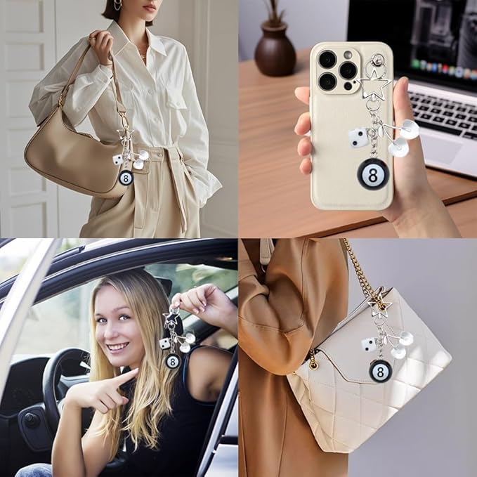8 Ball Dice Keychain, Y2k Dice Purse Bag Charm with Cherry Star Heart Handbag Accessories for Women Men
