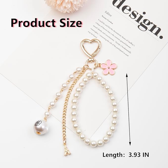 2pcs Bow Keychain, Cute Keychain, Wristlet Keychain, Ribbon Keychain Pearl Bag Charm for Purse Handbags Backpack