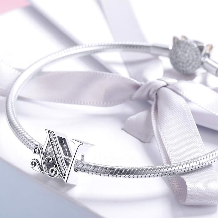 925 Sterling Silver Letter Charms for Pandora Bracelets Alphabet Initial Charms Beads Birthday Christmas Jewelry Gift for Women