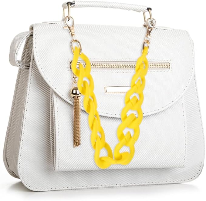 Purse Chain Large Flat Chain Strap- Acrylic Chain Luxury Handbag Strap Fashionable Replacement Purse Clutches Handles for Purse Handbags DIY Crafts, 15 inches of Each Purse Chain Purse Chain