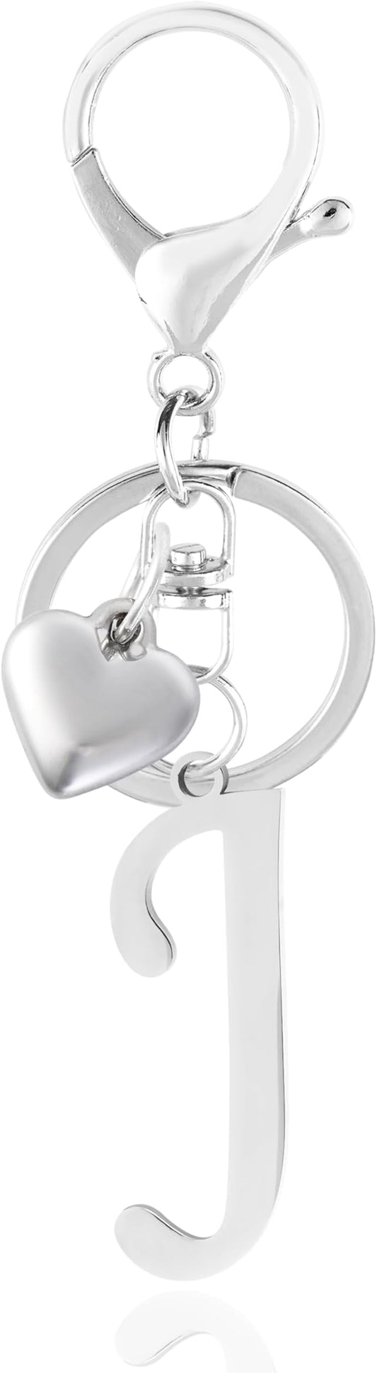 A-Z Heart Initial Letter Keychain, Stainless Steel Alphabet Charm for Handbags, Gift for Women and Girls