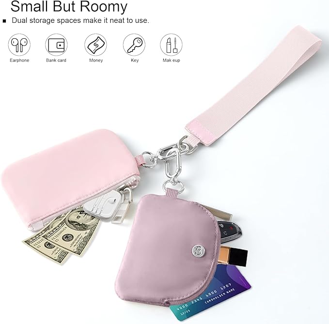Babysun Mini Zip Around Dual Pouch Wristlet With 2 Straps Wristlet Keychain Wallet for Women Coin Purse Small Cute for Teen Girl