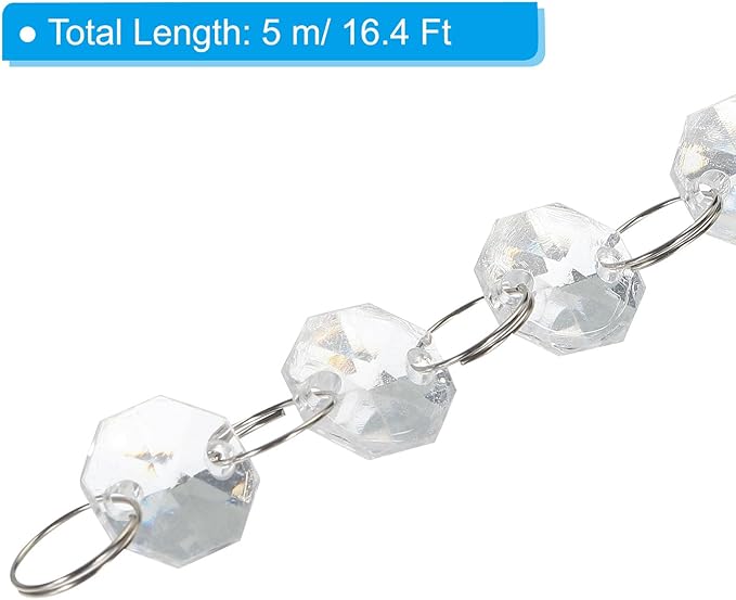 PATIKIL Clear Crystal Garland Strands, 16.4 Ft Acrylic Octagon Chandelier Bead Chains for Craft Wedding Party Home Decorative Jewelry Making Christmas Tree