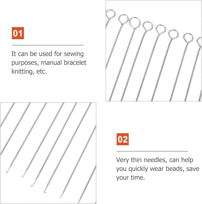 EXCEART Beading Tool Kit 10 Pcs Fine Thin Stainless Steel Big Eye Hook Needles for Jewelry DIY Bead Supplies and Seed Beads Crafts