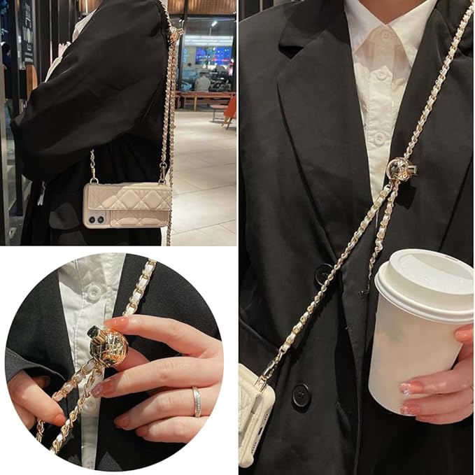 Phone Crossbody Chain Cell Phone Lanyard,Universal Leather+Metal Shouder Strap with Phone Tether Patches (H)