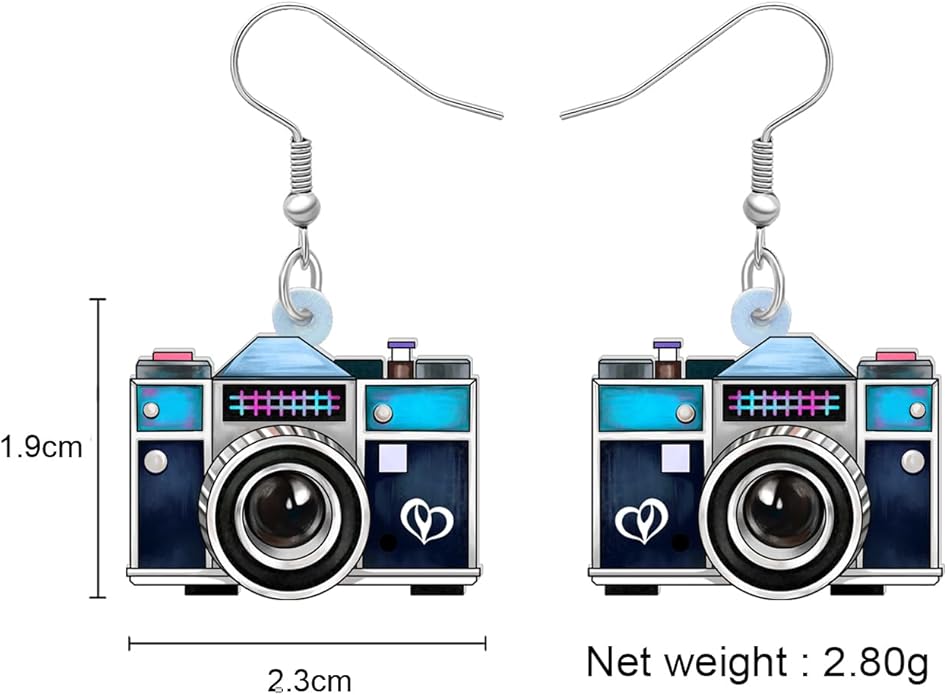 Acrylic Camera Earrings 80s 90s Camcorder Vintage Dangle Lightweight Jewelry Retro Digital Photography For Women Charm Gifts
