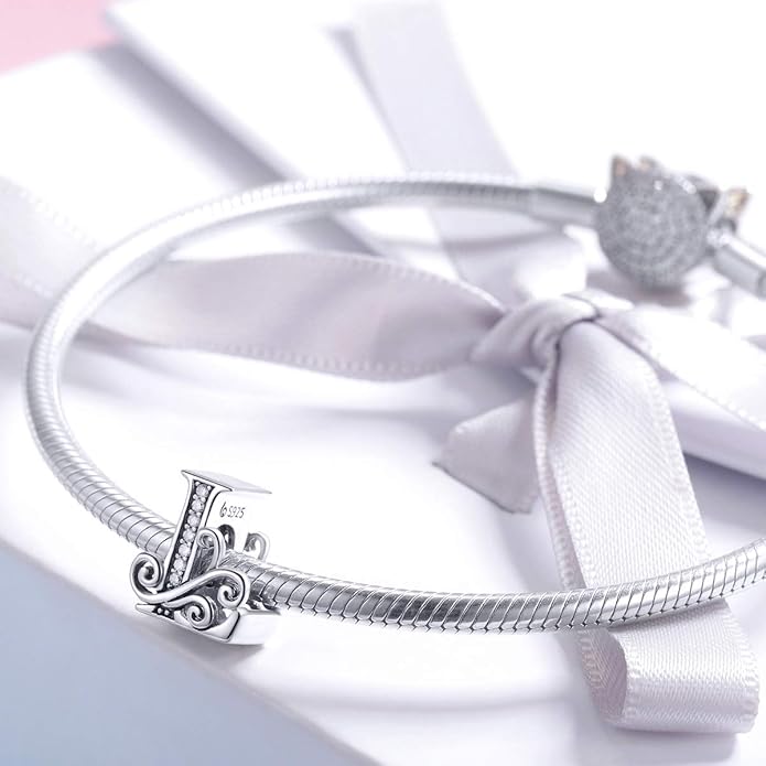 925 Sterling Silver Letter Charms for Pandora Bracelets Alphabet Initial Charms Beads Birthday Christmas Jewelry Gift for Women