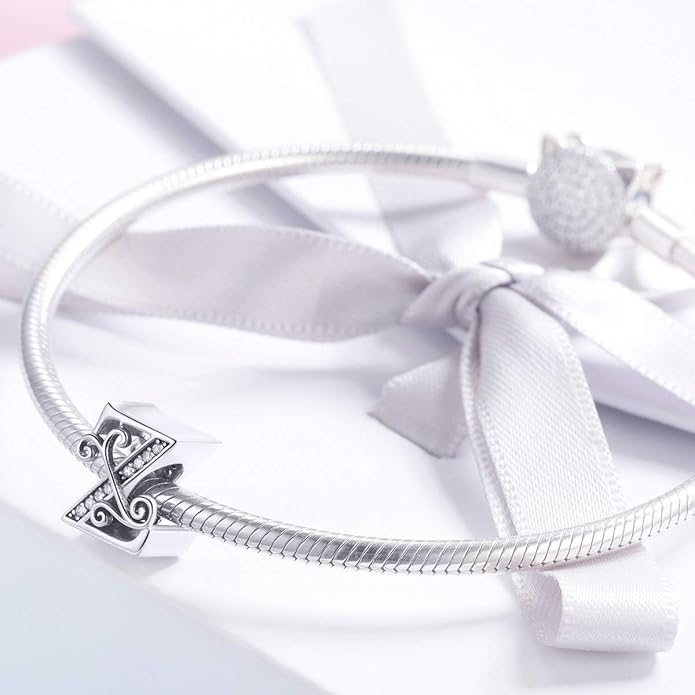 925 Sterling Silver Letter Charms for Pandora Bracelets Alphabet Initial Charms Beads Birthday Christmas Jewelry Gift for Women
