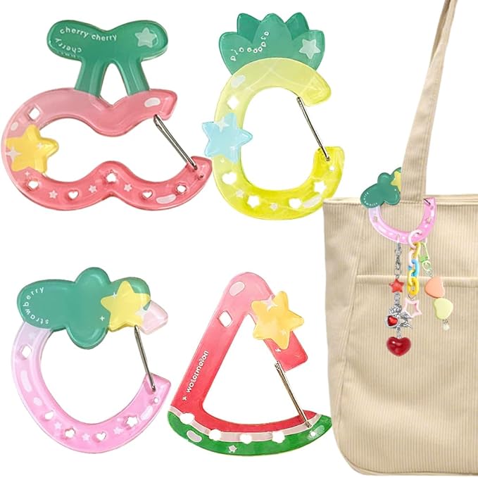 4 PCS Fruit Carabiner Clip for Keys, Cherry Acrylic Carabiner Keychain Accessories Watermelon Snap Hook Cute Keychain Carabiners Pineapple Strawberry Key Ring Clip Key Chain Hooks for Bag Charms