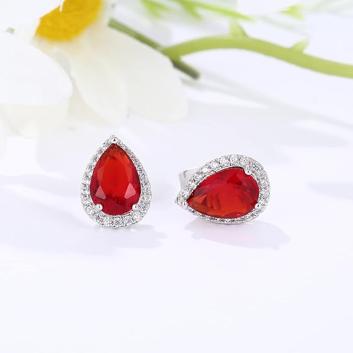 YOMELA Cubic Zirconia Earrings Studs, Halo CZ Birthstone Simulated Diamond Stud Earrings for Women