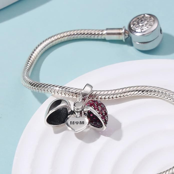 925 Sterling Silver Love Heart Charms fit Pandora Style Bracelets for Mothers Day Christmas Valentines Day Gift for Mom Wife Grandma