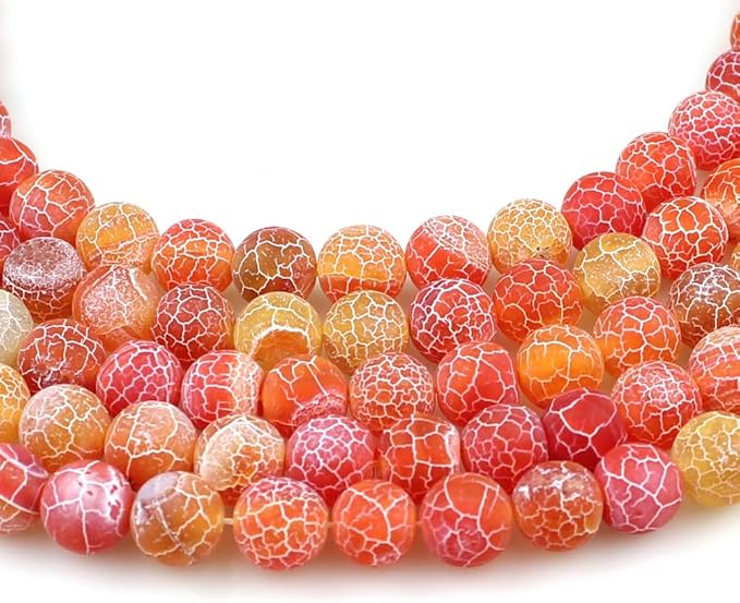MJDCB Natural Orange Frosted Agate Round Stone Beads for Jewelry Making DIY Bracelets Necklaces (8mm)