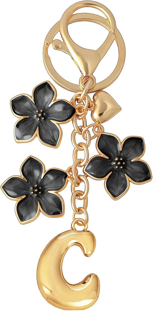 Snycler Bubble Initial Keychain Graceful Flower for bags car remote–A-Z Letter Charms for Women