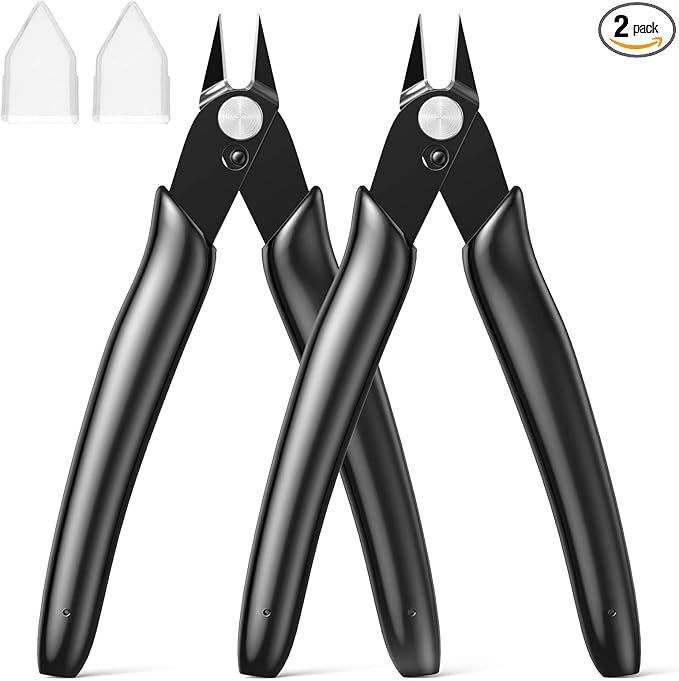 BOENFU Small Wire Cutter Jewelry Wire Cutters Zip Tie Cutters 2-Pack Flush Cut Nippers Precision Small Side Cutting Pliers for 3d Print, Plastic Models, Jewelry, Electronics, Black, 5 Inches, BF-170