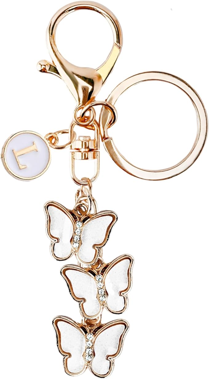 Bag Charms for Handbags- Cute Keychains for Women Car Keys Chain Accessories Beautiful Butterfly Letter Initial Charm