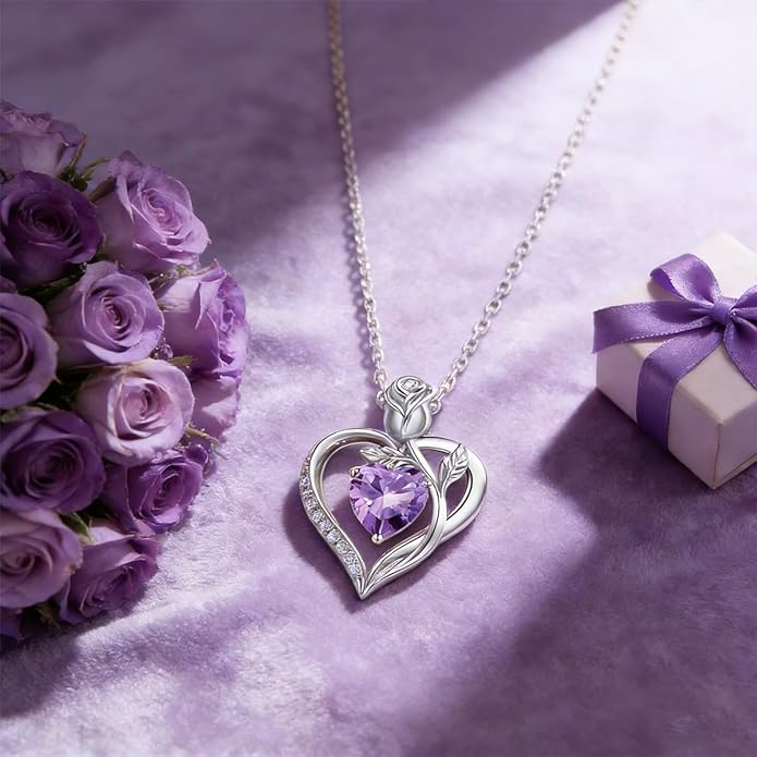 1.2CT Rose Heart Necklace Option of Moissanite or Lab-Grown Sapphire Ruby Emerald&More Necklace for Women Birthstone Girlfriend Necklace S925 Sterling Silver 18K White/Rose Gold Plated D Color VVS1 Gift for Wife Mother Daughter for Birthday Anniversary...