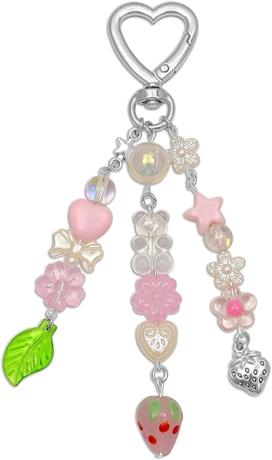 Keychain Bag Accessories Cute Cherry Strawberry Flower Keychains Accessories Decor for Keys Bags Purses Gift