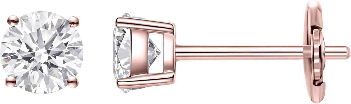 IGI Certified LAB-GROWN Round Cut Diamond Earrings 4 Prong (D-F Color, VS Clarity) Diamond Stud Earrings for Women, Elegant Stud Earrings