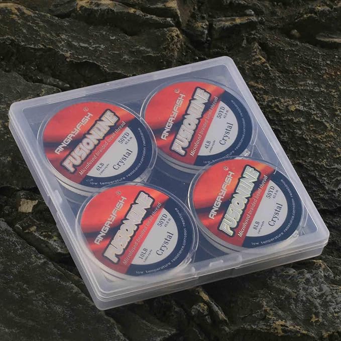 ANGRYFISH Fusionline Micro-Fused Braided Thread,Unbelievably High Tensile Strength,Not Stretch,Super Strong Stringing Material for Bracelet (Crystal, 4lb+6lb+8lb+10lb(4 Pack))