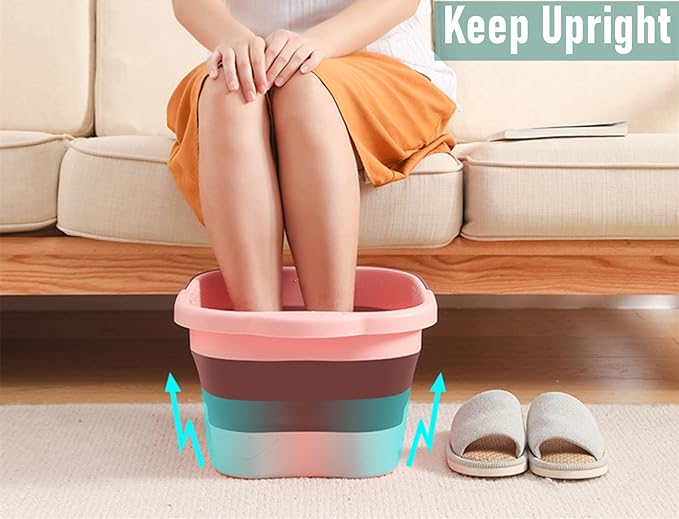 DoroSun Collapsible Foot Spa Bath Soaking Tub for Girls Women, Inflatable Feet Soak Basin Bucket with Handle and Feet Massaging Acupoint, Pink