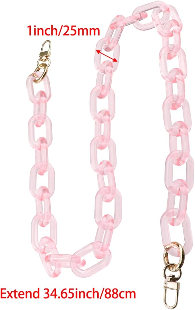 Purse Strap Bag Chain 34 Inch Resin Shoulder Strap Handbag Decoration Chain Bag Charms Accessories, Clear Pink