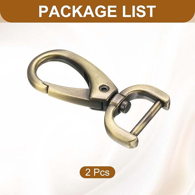 HARFINGTON 2Pcs Detachable Snap Hook Swivel Clasp 5/8" D Ring with Swivel Lobster Claw Clasps Hook for Purse Strap Keychain Bag DIY Craft, Brass