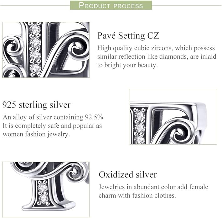 925 Sterling Silver Letter Charms for Pandora Bracelets Alphabet Initial Charms Beads Birthday Christmas Jewelry Gift for Women
