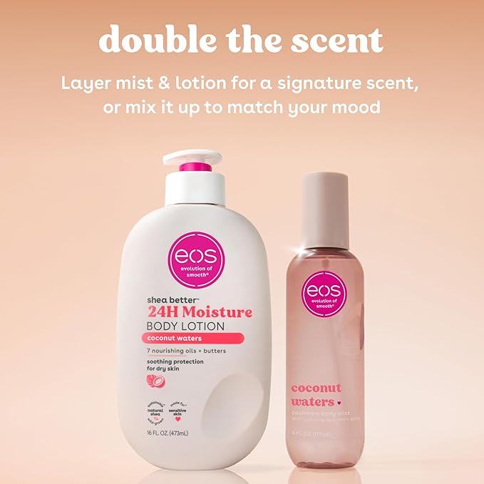 eos Cashmere Body Mist, Coconut Waters, Body Spray for Women, Hair Mist, Coconut Perfume, Moisturizing, Hyaluronic Acid, Glycerin, Vegan, Cruelty-free, 6 fl oz
