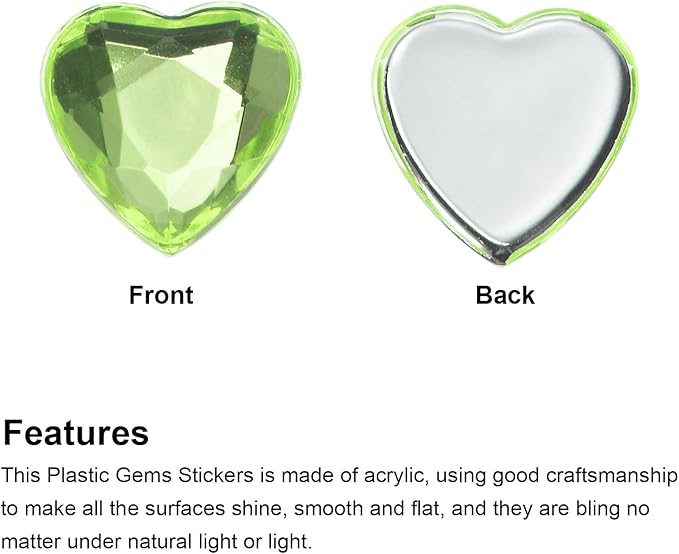 MECCANIXITY 40 Pcs Acrylic Heart Rhinestone 20mm Flat Back Plastic Gems Jewelry Stickers for Craft Bead Face Painting Costume Jewelry Making Light Green