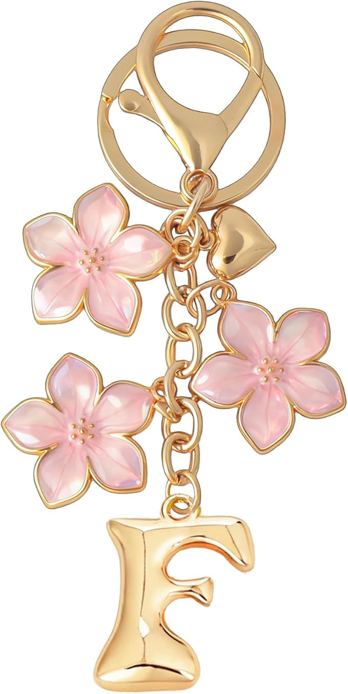 Snycler Bubble Initial Keychain Graceful Flower for bags car remote–A-Z Letter Charms for Women